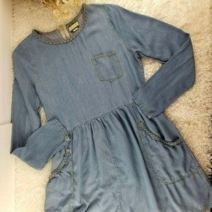 Thereal chambray mini dress SIZE S braided trim